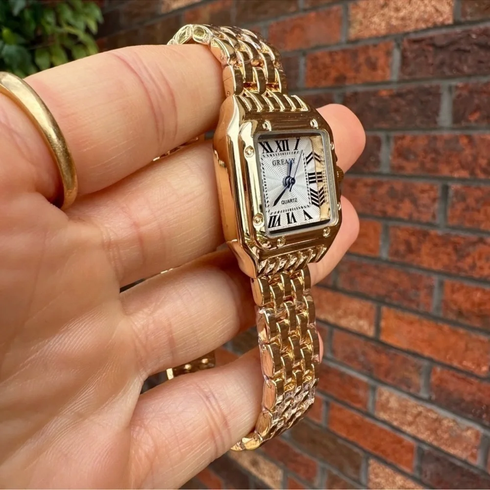 Panthere Classic Rectangle Stainless Steel Gold Watch